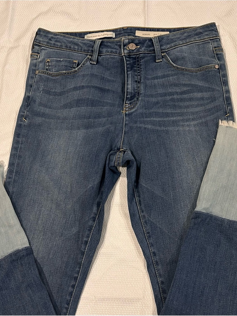 Pilcro and the Letterpress Dark Blue Patchwork Ankle Jeans